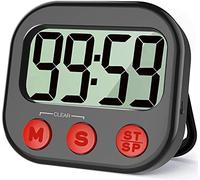 Kitchen Timer, Digital Visual Timer Magnetic Clock Stopwatch Countdown Timer, Large LCD Screen Display Big Digits, Loud Alarm for Cooking, Shower, Bathroom - Black