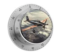 Kitchen Timers for Cooking,Retro Airplane Printed Magnetic Mechanical Stainless Steel Timer for Cooking Fitness Baking Task Reminder