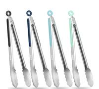Kitchen Tongs, 12-Inch Stainless Steel BBQ Tongs, Locking Metal Cooking Tongs with Silicone Non-Slip Grip, Kitchen Utensils for Food, Salad and Outdoor BBQ (Set of 4)