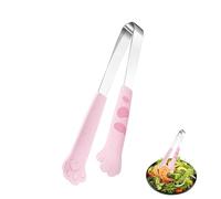 Kitchen Tongs, 18cm/7in Serving Tongs Cute Cat Paw Shape Stainless Steel Cake Clamp for Meat, Frying, Salad and Dessert(M-Pink)