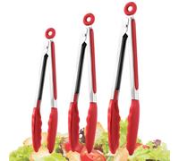 Kitchen Tongs, 3 Piece Stainless Steel Food Tong with Non-Stick Silicone Tips, Durable Heat Resistant Utensils for Cooking, BBQ, Grilling, Camping, Salad Serving, Buffet, and Everyday Kitchen Use