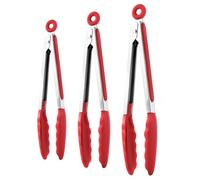 Kitchen Tongs - 3 Pieces Non-Stick Utensils for Cooking Salad BBQ Camping Serving | Stainless Steel with Silicone Tips, Heat Resistant Food Tong Set for Grilling Frying Barbecue Outdoor Use