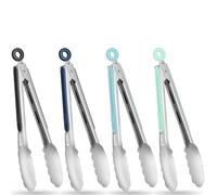 Kitchen Tongs, 9-Inch Stainless Steel BBQ Tongs, Locking Metal Cooking Tongs with Silicone Non-Slip Grip, Kitchen Utensils for Food, Salad and Outdoor BBQ (Set of 4)