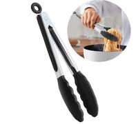 Kitchen Tongs, 9 Inches Non-Slip Stainless Steel Handle with Locking Clip Silicone Tip for Cooking, BBQ, Serving, Heat Resistant