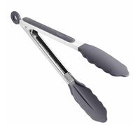 Kitchen Tongs for Cooking with Silicone Tips, 9" Grey Silicone Tongs, Stainless Steel Handle with Padlock System, Easy Grip, Cooking Tongs for BBQ, Salad, Pasta, Camping, Party & More