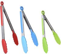 Kitchen Tongs, Set of 3, Non-Slip Stainless Steel Tongs with Locking Clip for Cooking, BBQ, Serving, Heat Resistant, Food Grade (Multicolor, 7/9/12 Inch)