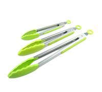 Kitchen Tongs Stainless Steel Locking Cooking Tongs with Silicone Tip, Set of 3, 22.8 cm, 27 cm, 34 cm Long Kitchen Tongs, Heat Resistant Cooking Tongs, Barbecue Tongs (Green)