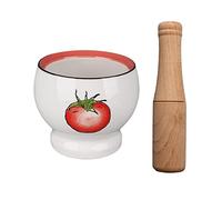 Kitchen Tool Porcelain Mortar and Pestle Set, Decorated with a Lovely Hand-painted Tomato Pattern White Ceramic Pill Crusher, Spice Herb Grinder Comfortable and Easy to use(Large)