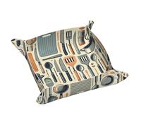 Kitchen Tools Print Leather Catchall Tray,Desk Organizer for Keys,Wallet, Valet Tray for Home,Office