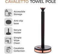 Tower T826133BLK Cavaletto Towel Pole Kitchen Roll Holder with Soft Underliner, Black and Rose Gold