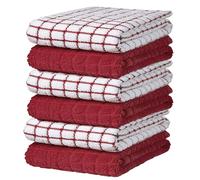 Kitchen Towels 16"x 28" | Dish Towels | Kitchen Hand Towels | Large Dishcloths Set | Highly Absorbent Tea Towel, Soft with Hanging Loop | Natural Ring Spun Cotton, 380 GSM | Red Check Design - 6 Pack