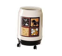 Kitchen Trash Can with Wheels Waste Bin Double Container Inner Bucket Elegant Design Floral Pattern PP Silent Suitable for Home So, Open L White