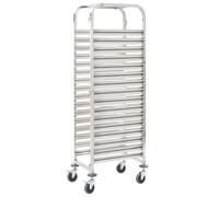 Kitchen Tray Trolley Stainless Steel 16-Slot 38x55x163cm Silver Heavy-Duty 100mm
