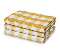 Kitchen Trends Woven Tea Towels 3pk Large 50 x 70cms Super Absorbent Hearts 100% Cotton (Ochre/Yellow)