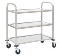 Kitchen Trolley 3-Tier Silver Stainless Steel 96.5x55x90cm Swivel Castors Brakes