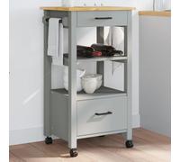 Kitchen Trolley 48x40x90 cm Grey Solid Pinewood with Wheels & Storage Drawers