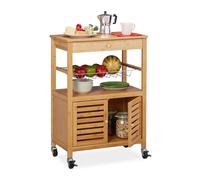 Kitchen trolley Bamboo Serving Cart Removable Basket 360° Wheels Serving Trolley