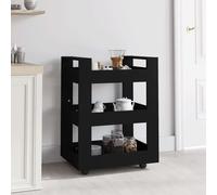 Kitchen Trolley Black Engineered Wood 60x45x80cm 3-Shelf Mobile Storage Compact