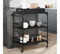 Kitchen Trolley Black Engineered Wood & Steel 81.5x41x92.5cm Mobile Cart 4Wheels