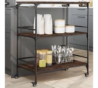 Kitchen Trolley Brown Oak 100.5x50x105cm Engineered Wood & Steel Mobile Cart Pro