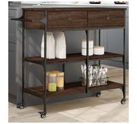 Kitchen Trolley Brown Oak 105x42x95cm Engineered Wood Steel Vintage Cart Mobile