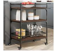 Kitchen Trolley Brown Oak 65x40x86.5cm Engineered Wood Steel Mobile Cart Vintage