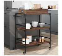 Kitchen Trolley Brown Oak 81.5x41x92.5cm Engineered Wood & Steel Vintage Mobile