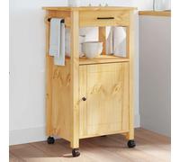 Kitchen Trolley Brown Pine Wood 48x40x88.5cm Drawer Shelf on 360 Locking Casters