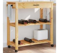 Kitchen Trolley Brown Solid Pine 84x40x90cm Mobile Storage Shelf Drawer Wheels