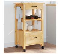 Kitchen Trolley Brown Solid Pine Wood 48x40x88.5cm Drawer Shelf Casters Lockable