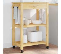 Kitchen Trolley Brown Solid Pine Wood 60x40x88.5cm Shelf Drawer Locking Casters