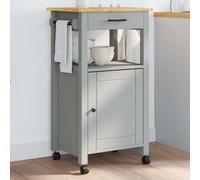 Kitchen Trolley Grey Solid Pine 48x40x88.5cm Mobile Cart with Drawer Shelf Lock