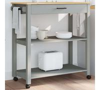 Kitchen Trolley Grey Solid Pine 84x40x90cm with Drawer Shelf and Locking Casters