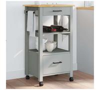 Kitchen trolley Grey Solid Pine Wood 48x40x88.5cm Drawer Shelf Lockable Casters.