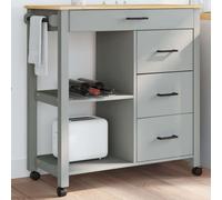 Kitchen Trolley Grey Solid Pine Wood 84x40x88.5cm Shelf Drawer Casters Lockable