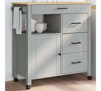 Kitchen Trolley Grey Solid Pine Wood 84x40x88.5cm Shelf Drawer Lockable Casters