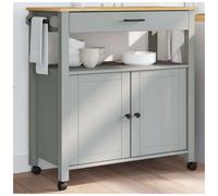 Kitchen Trolley Grey Solid Pine Wood 84x40x90cm Drawer Shelf Lockable Wheels DIY