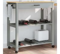 Kitchen Trolley Grey Solid Pine Wood 84x40x90cm with Drawer, Shelf & 360 Casters