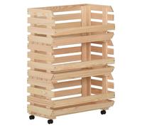 Kitchen Trolley Natural Pinewood 57x30x80 cm 3-Tier Rustic Rolling Cart Casters