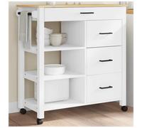 Kitchen trolley Pure White 84x40x88.5cm Solid Pine Wood Drawer Shelf with Locks