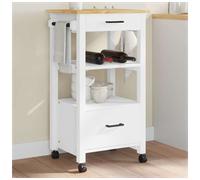 Kitchen trolley Pure White Solid Pine Wood 48x40x88.5cm Drawer Shelf with wheels