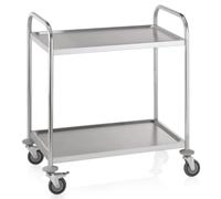 Kitchen trolley, serving trolley, catering trolley, serving cart - with 2 shelves, 85x53x95 cm, stainless steel