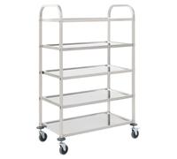 Kitchen Trolley Silver 107x55x147cm 5-Tier Stainless Steel with TPR Wheels Brake
