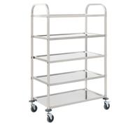 Kitchen Trolley Silver 107x55x147cm 5-Tier Stainless Steel with TPR Wheels Brake