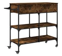 Kitchen Trolley Smoked Oak 105 x 42 x 95 cm Wood Material with Steel Frame, 4 Wheels and Brakes, Storage Space with Drawer, Versatile Side Trolley for Kitchen, Dining Room, Living Room