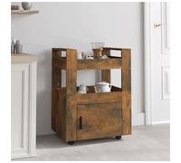 Kitchen trolley Smoked Oak 60x45x80cm Engineered Wood Wheels Rustic Storage Unit