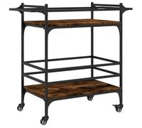 Kitchen Trolley Smoked Oak 82 x 40 x 78.5 cm Wood Material with Steel Frame, Serving Trolley with Storage Space and Wheels, Mobile Side Trolley for Kitchen, Dining Room, Living Room