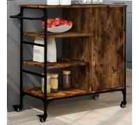Kitchen Trolley Smoked Oak 87.5x38.5x84.5 cm Engineered Wood & Steel with brakes