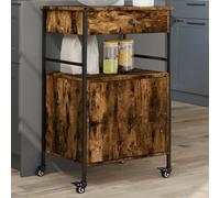 Kitchen Trolley Smoked Oak Engineered Wood 56x43x89.5cm Mobile Serving Cart Plus