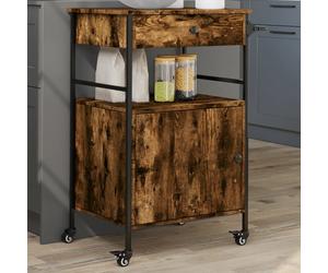Kitchen Trolley Smoked Oak Engineered Wood 56x43x89.5cm Mobile Serving Cart Plus